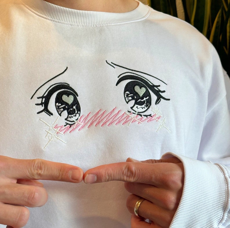 Uwu Senpai Anime Eyes Embroidered Sweater Etsy