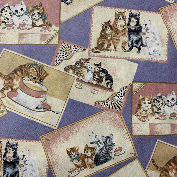 Kittens Tea Party Postcards fabric