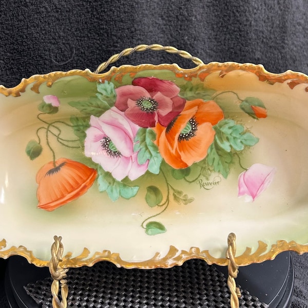 Antique Royal Munich Marseille Z S Co Bavaria Hand Painted Porcelain Dish in Poppy Design