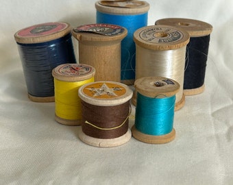 Eight Vintage (1970s) Wooden Thread Spools for crafting, etc.