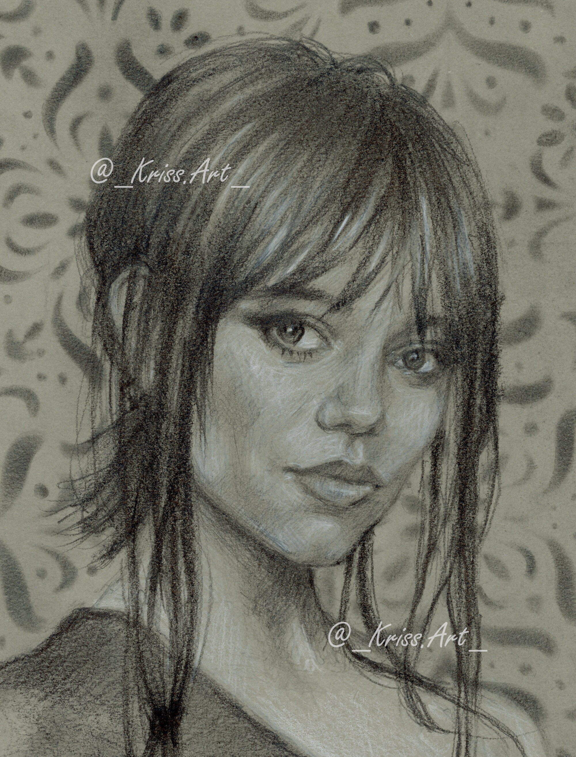 Jenna Ortega Wednesday Addams Pencil Portrait Original Drawing Etsy