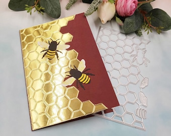 Bienenwaben Rahmen Metall Stanzformen,Papier Handwerk Stanzform,Prägeschablone,Scrapbooking Dies,DIY Kartenherstellung,Bienen Bienenstock Stanzen