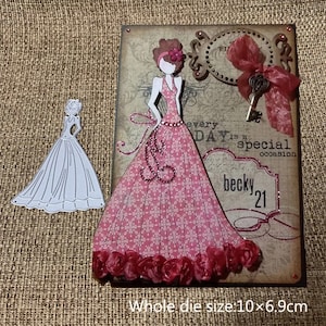 Avondjurk meisje metalen stansmessen, papier ambachtelijke stansvorm, reliëfstencil, scrapbooking sterft, DIY kaarten maken, gestanst