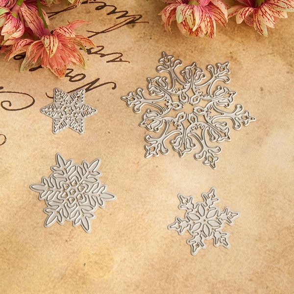 4 Stück Schneeflocke Metall sterben Schnitte,Papier Handwerk Stanzformen, Schablone, Scrapbooking Diess, Weihnachten Dies,DIY Kartenherstellung