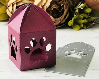 Dog Paw Gift Box Metal Cutting Dies,Paper Craft Cutting Die, Embossing Stencil,Scrapbooking Dies,DIY Card Making,Animal Lantern Die Cuts