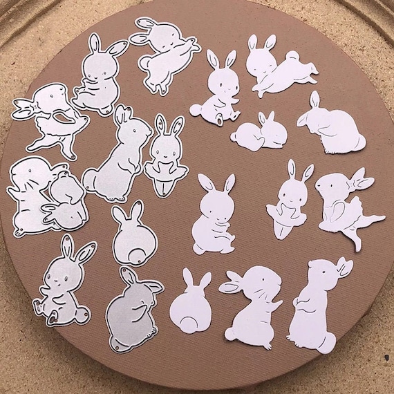 10Pcs Cute Rabbits Metal Cutting Dies,Paper Craft Cutting Die, Embossing Stencil,Scrapbooking Dies,DIY Card Making,Bunny Set Die Cut