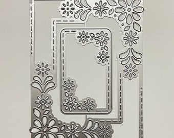 Rectangle Fleur Métal Découpe Dies, Paper Craft Cutting Die, Gaufrage Stencil, Scrapbooking Dies, DIY Card Making, Flowers Frame Die Cuts