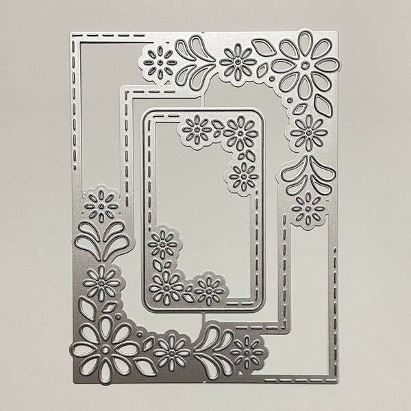 Rectangle Fleur Métal Découpe Dies, Paper Craft Cutting Die, Gaufrage Stencil, Scrapbooking Dies, DIY Card Making, Flowers Frame Die Cuts