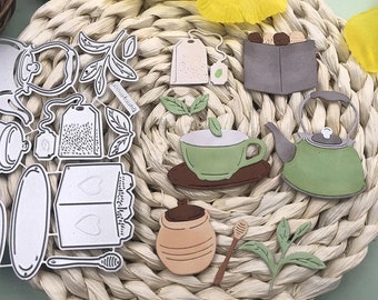 Make Green Tea Metal Cutting Dies,Paper Craft Cutting Die, Embossing Stencil,Scrapbooking Dies,DIY Card Making,Drink Tea Set Die Cut