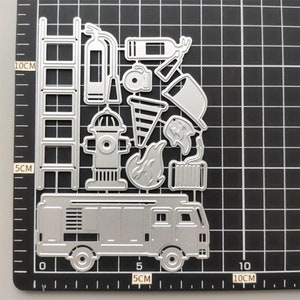 Ferramentas de combate a incêndio, matrizes de corte de metal, matriz de corte de papel artesanal, estêncil de relevo, matrizes de scrapbooking, fabricação de cartões DIY, cortes de matriz de caminhão de bombeiros