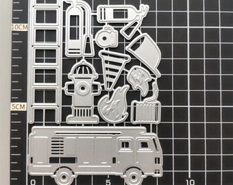 Feuerwehr Werkzeuge Metallstanzformen,Papier Handwerk Stanzform,Prägeschablone,Scrapbooking Dies,DIY Kartenherstellung,Feuerwehrauto sterben Schnitte