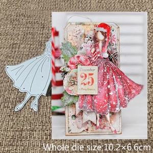 Mooie krullend jurk meisje metalen stansmessen, papier ambachtelijke stansvorm, reliëfstencil, scrapbooking sterft, DIY kaarten maken, gestanst