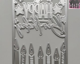 Happy Birthday Metal Cutting Dies,Paper Craft Cutting Die, Embossing Stencil,Scrapbooking Dies,DIY Card Making,Candles Frame Die Cuts