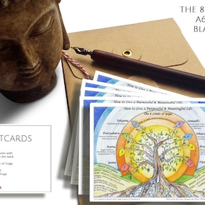 CARTES POSTALES DE YOGA, LOT DE 25/50 A6 - Cartes de bienvenue des étudiants,Les 8 membres du yoga,Yamas et Nyamas,D'après une aquarelle originale,Cadeau chakra