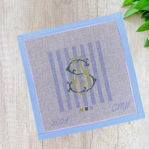Custom Needlepoint Monogram Canvas | Personalized Hand Painted Design | Classic Letters for Stitching Projects
