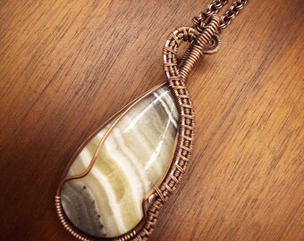 Zebra Calcite Pendant Necklace in Copper