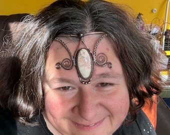 Wire Wrapped Third Eye Crown with Scolocite and Hematite in Copper Wire