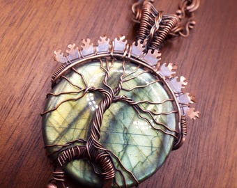 Labradorite Tree of life Pendant Necklace in Copper
