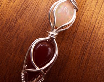 Carnelian and Opal Pendant Necklace in Silver Fill