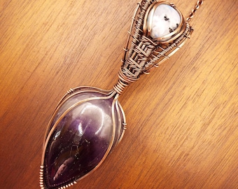 Amethyst and Rainbow Moonstone Pendant Necklace in Copper
