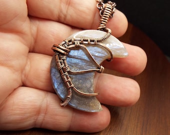 Belmorite Moonstone Moon Pendant Necklace in Copper