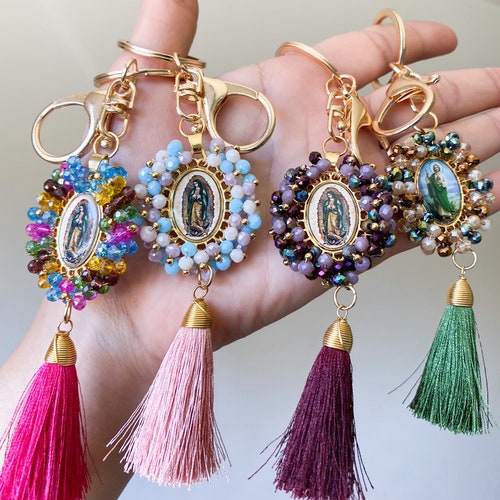 Virgencita / San Judas Crystal Stone Keychain Etsy