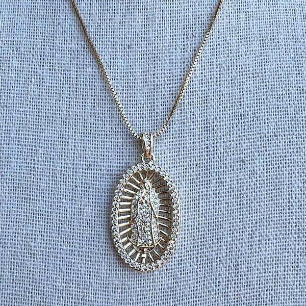 Collana Religiosa Oro 18kt Con Medaglia Vergine Guadalupe - Lunghezza 20 Pollici - P2124 - Foto 2