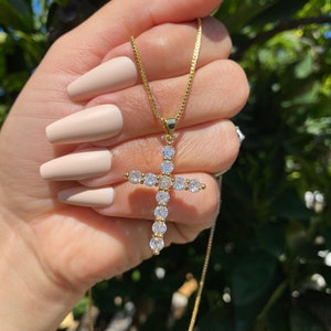 Gold cross necklace cubic zirconia diamonds silver cross necklace