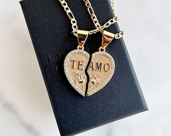 Te Amo Dove Bird Couples Necklace Best Friend's Necklace, I Love