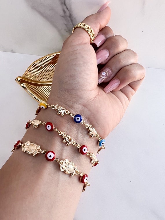 Evil eye lucky elephant owl charm bracelet