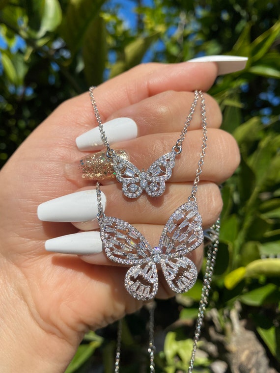Collier papillon diamant avec baguette cubique zircone - Etsy France