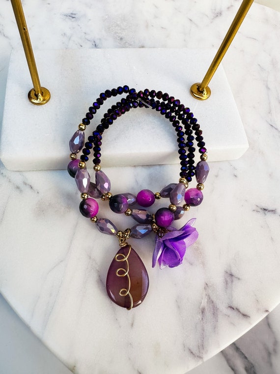 Natural stone crystal bracelet, 3 piece set, handmade colorful crystal bracelets, gemstone bracelets