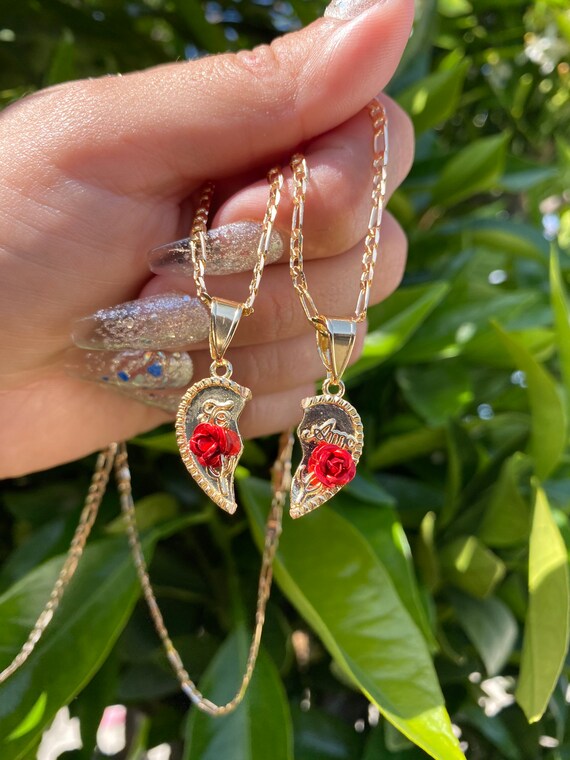 Rose Te Amo Couple Best Friend Necklace 