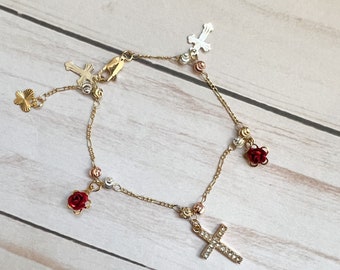Pulsera de encanto de la cruz rosa