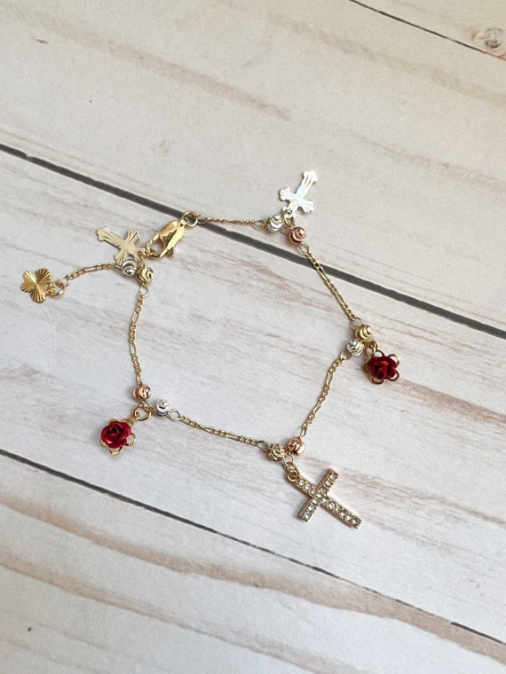 Rose cross charm bracelet