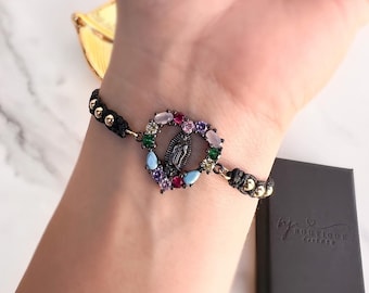 Black heart virgencita bracelet