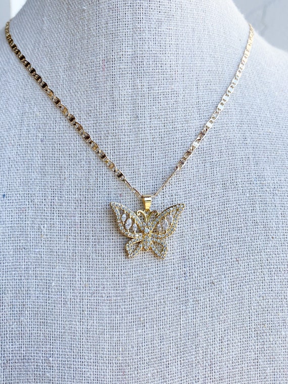 Gold Diamond Butterfly Necklace | Etsy