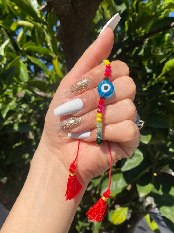 Rainbow Crystal bead evil eye bracelet