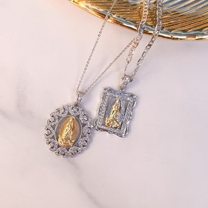 Silver and gold virgencita diamond necklace