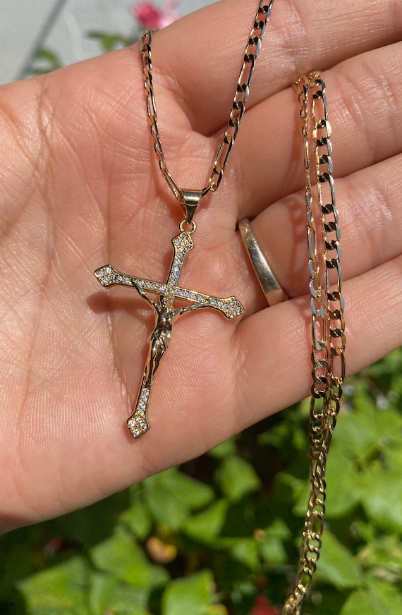 Jesus cross diamond gold necklace
