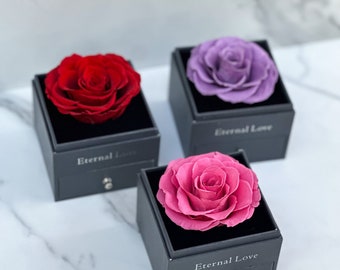 Real persevered forever rose jewelry box, %100 real roses, acrylic rose box , eternal rose jewelry box