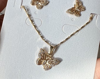 Butterfly earrings necklace set