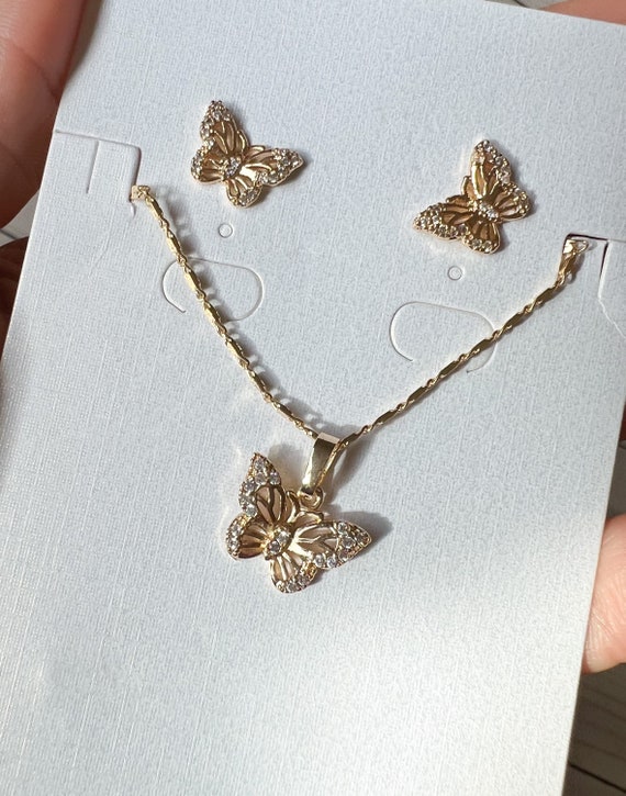 Butterfly earrings necklace set