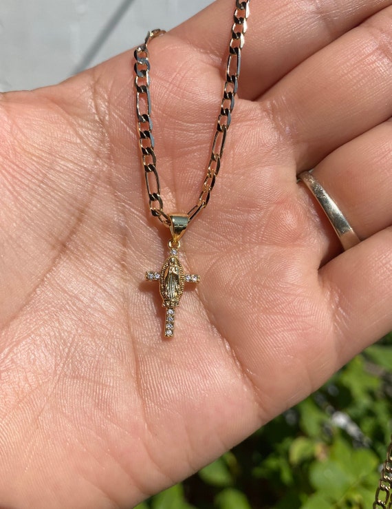 Virgencita cross diamond necklace