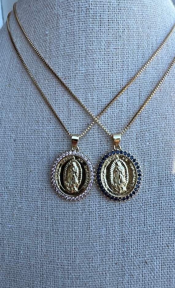 Diamond virgen de Guadalupe necklace