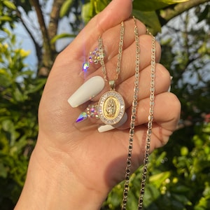 Baguette diamond virgencita necklace