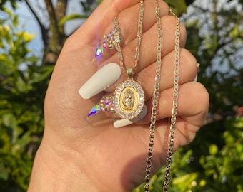 Baguette diamond virgencita necklace