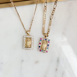 Virgencita square diamond necklace