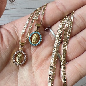 Blue pink diamond Virgen de Guadalupe necklace