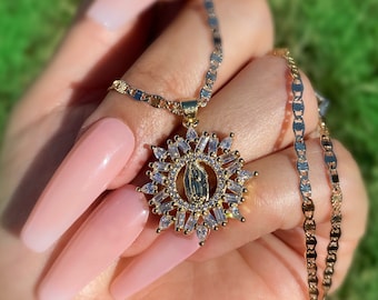 Diamond Virgen de Guadalupe necklace